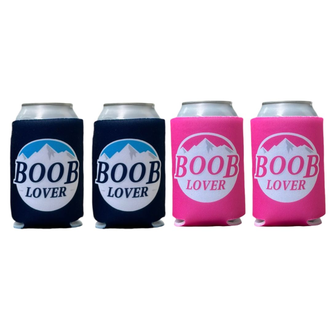 "B00B LOVER" - Parody of Busch Light Beer Can Cooler Bundle - 2 Original and 2 Pink "B00B LOVER" Can Coolers