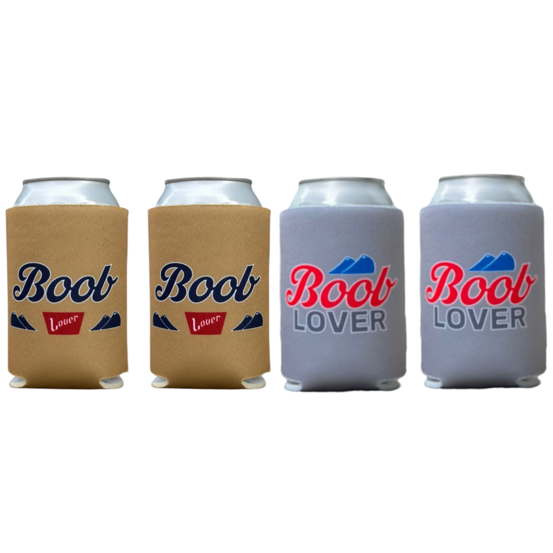 Parody of Coors "B00B L0VER" Beer Can Cooler Bundle – 2 Coors Light and 2 Coors Banquet Parody Can Coolers