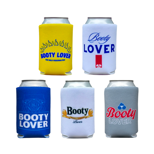 Booty Bundle – Parody Beer Koozie 5-Pack Featuring Bud Light, Modelo, Coors, Twisted Tea & Michelob “Booty Lover” Designs (5 for the Price of 4!)