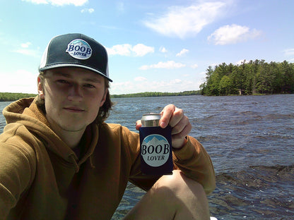 "B00B L0VER" Hat and Beer Can Cooler Bundle - Parody of Busch Light Hat and Can Cooler